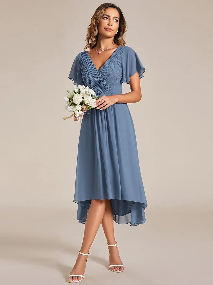Robe midi de demoiselle d'honneur en mousseline à ourlet haut et bas