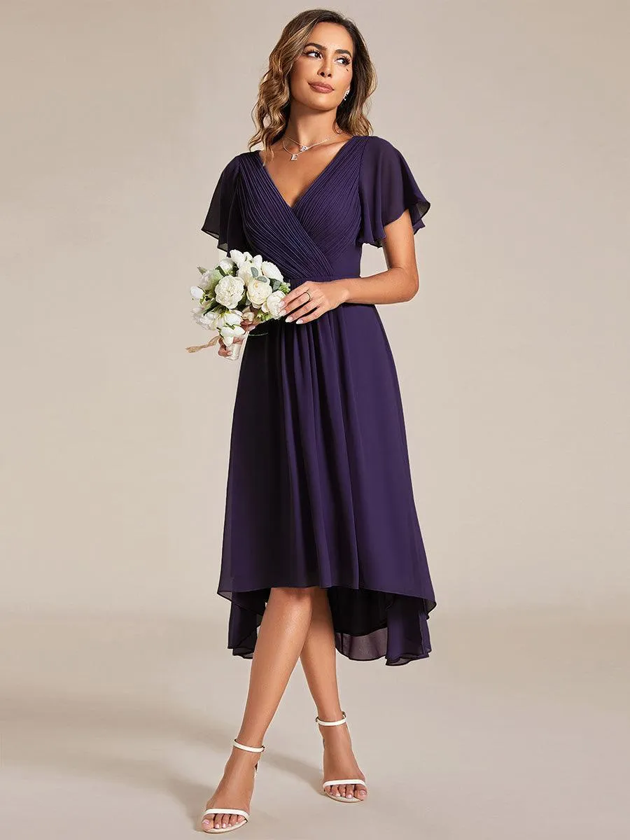 Robe midi de demoiselle d'honneur en mousseline à ourlet haut et bas