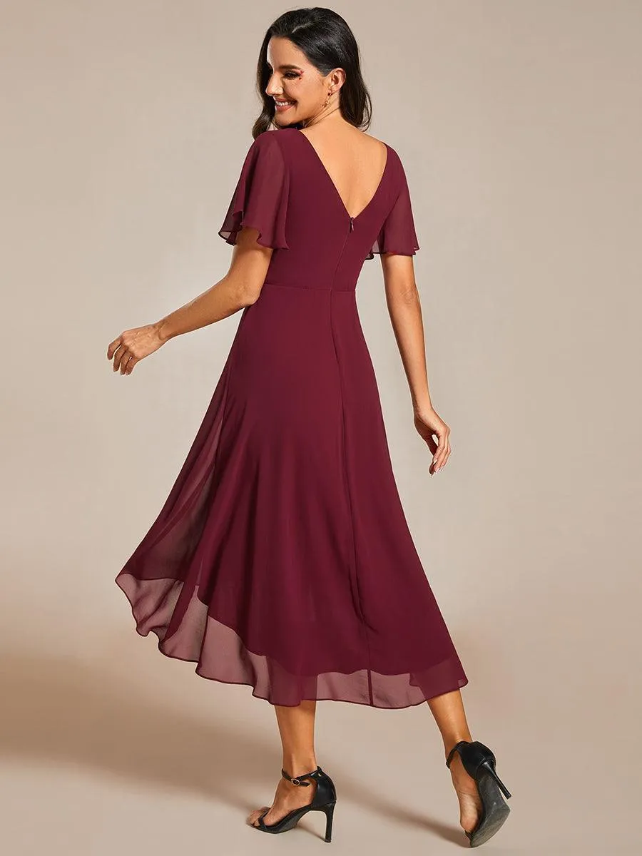 Robe midi de demoiselle d'honneur en mousseline à ourlet haut et bas