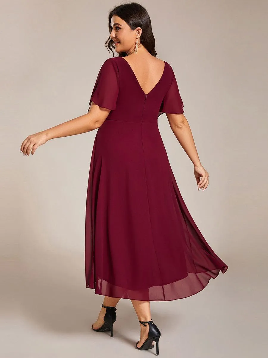 Robe midi de demoiselle d'honneur en mousseline à ourlet haut et bas