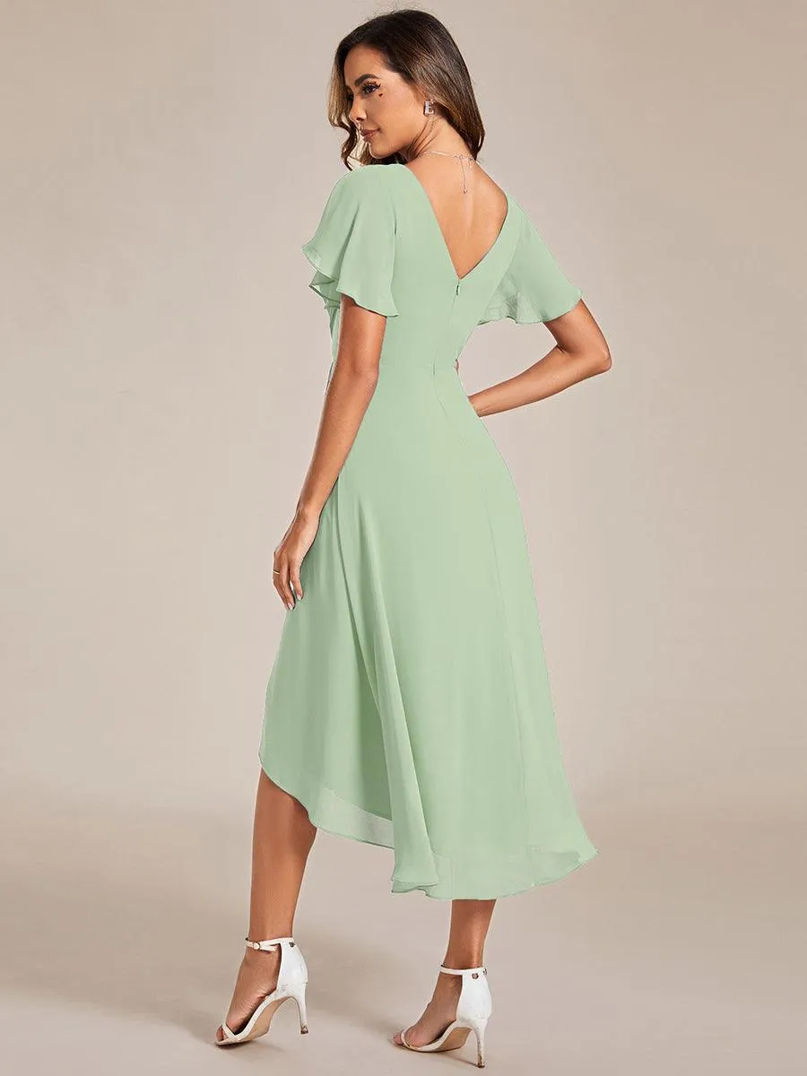 Robe midi de demoiselle d'honneur en mousseline à ourlet haut et bas