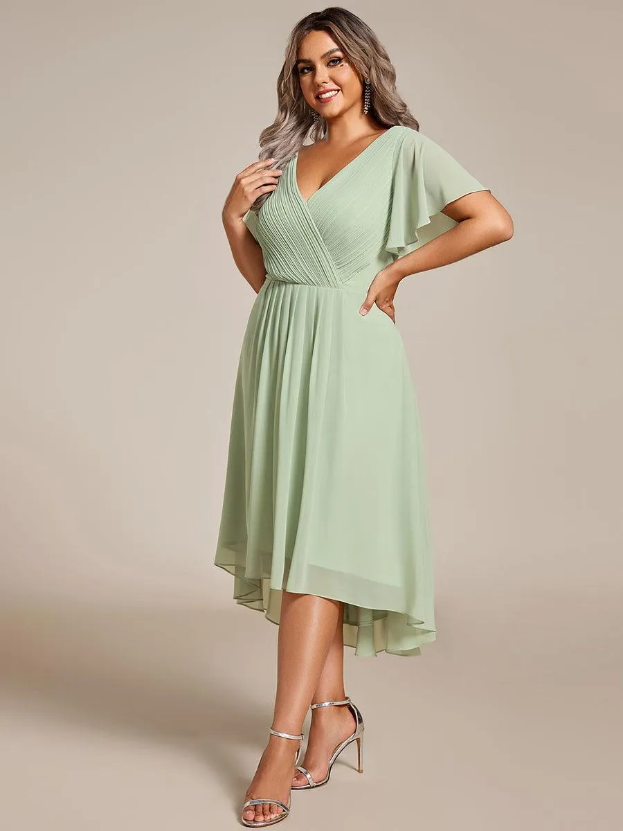 Robe midi de demoiselle d'honneur en mousseline à ourlet haut et bas