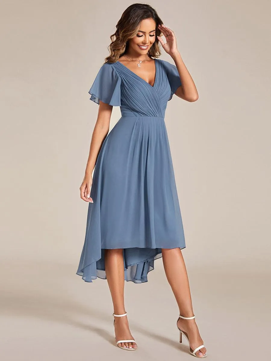 Robe midi de demoiselle d'honneur en mousseline à ourlet haut et bas