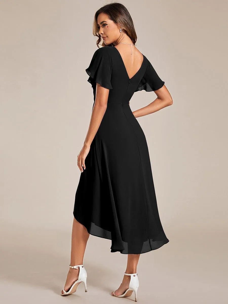 Robe midi de demoiselle d'honneur en mousseline à ourlet haut et bas