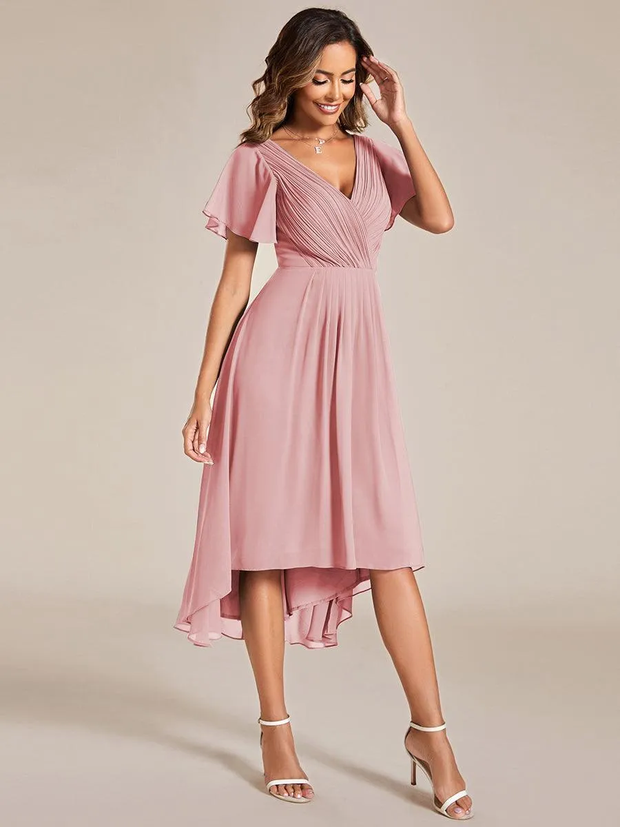 Robe midi de demoiselle d'honneur en mousseline à ourlet haut et bas