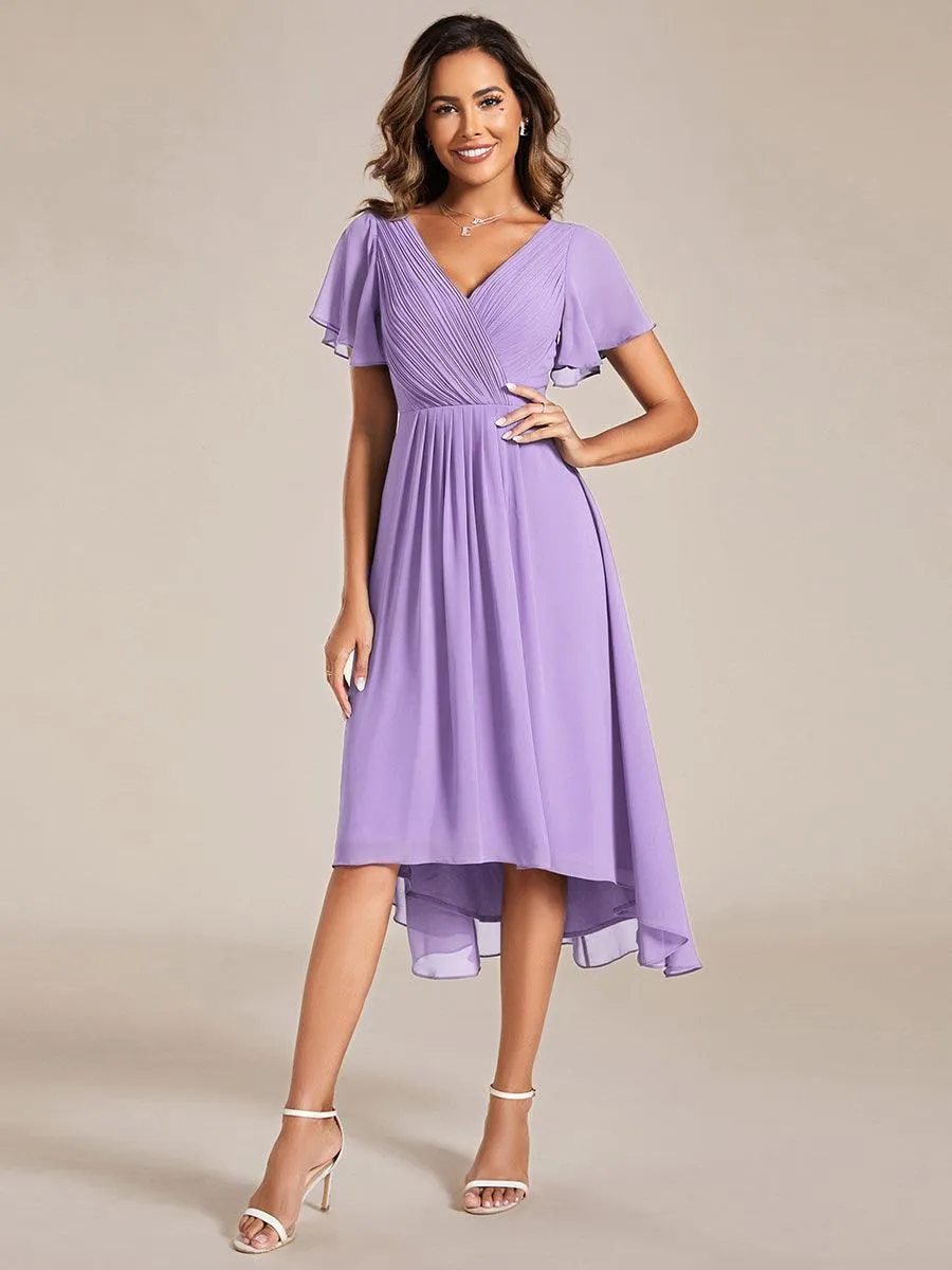 Robe midi de demoiselle d'honneur en mousseline à ourlet haut et bas
