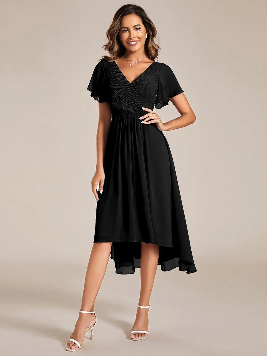 Robe midi de demoiselle d'honneur en mousseline à ourlet haut et bas