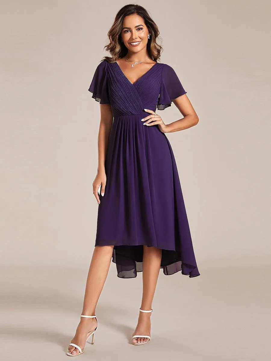 Robe midi de demoiselle d'honneur en mousseline à ourlet haut et bas