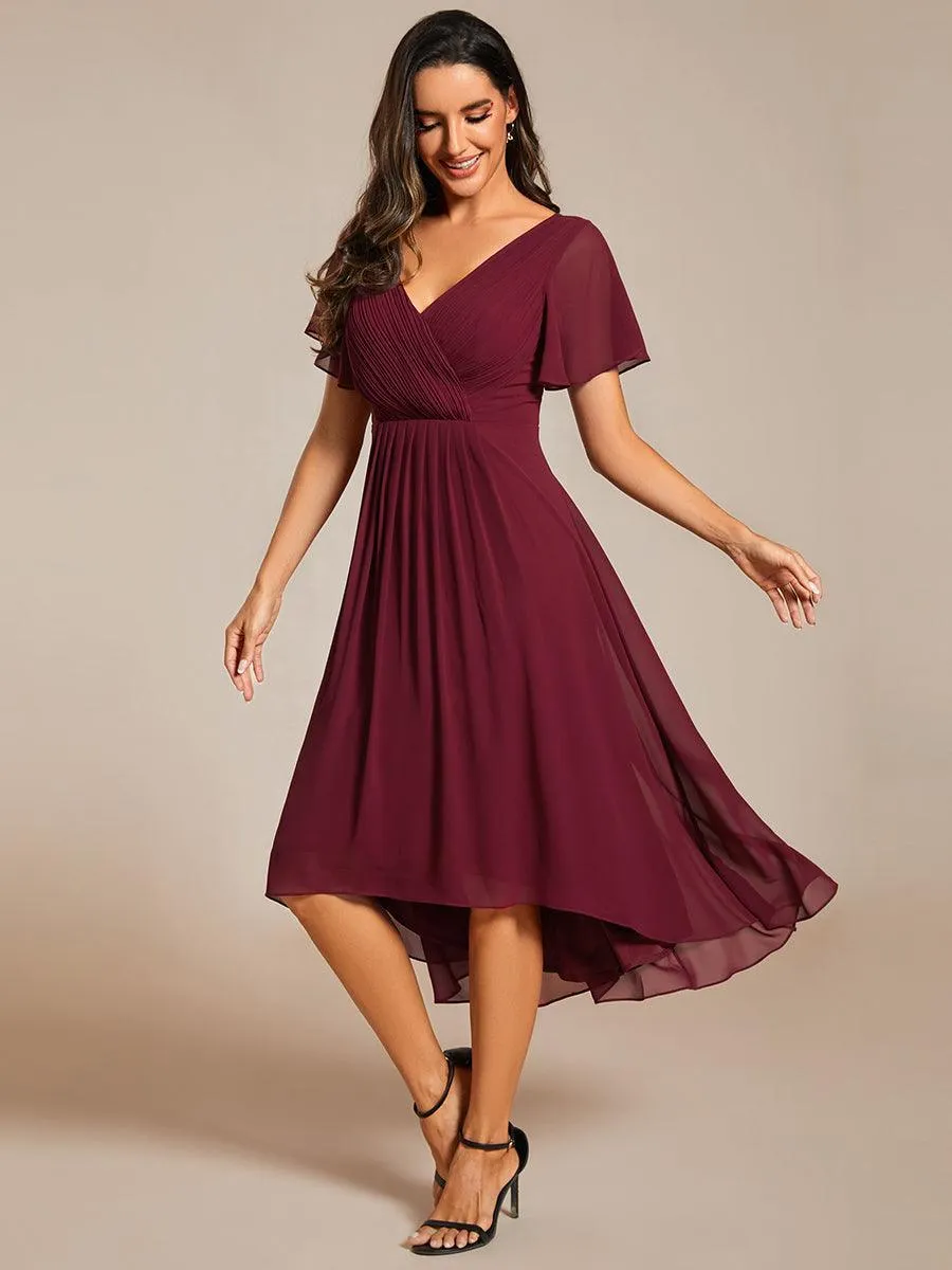 Robe midi de demoiselle d'honneur en mousseline à ourlet haut et bas