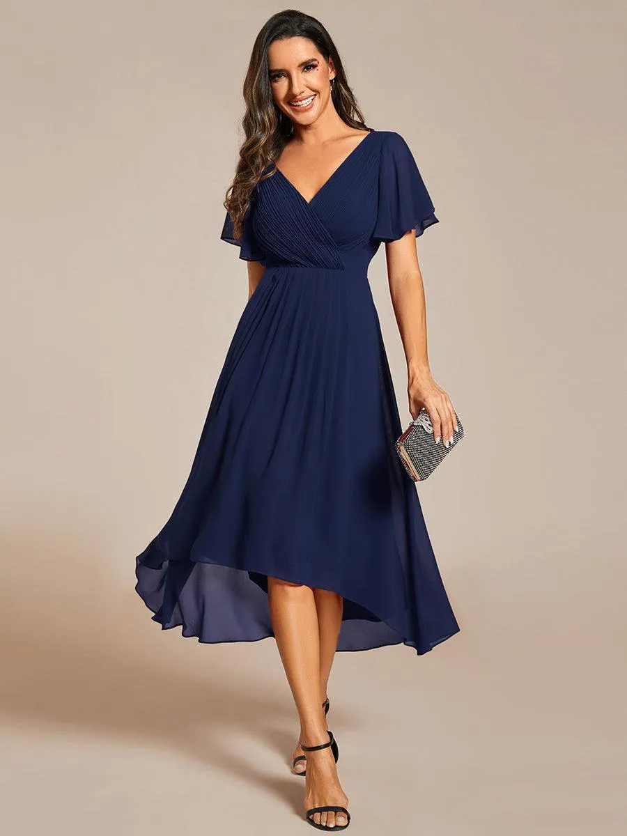 Robe midi de demoiselle d'honneur en mousseline à ourlet haut et bas