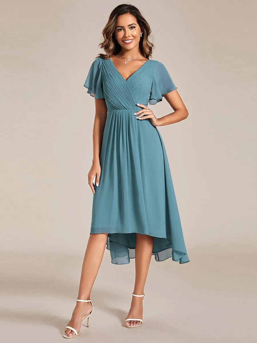 Robe midi de demoiselle d'honneur en mousseline à ourlet haut et bas