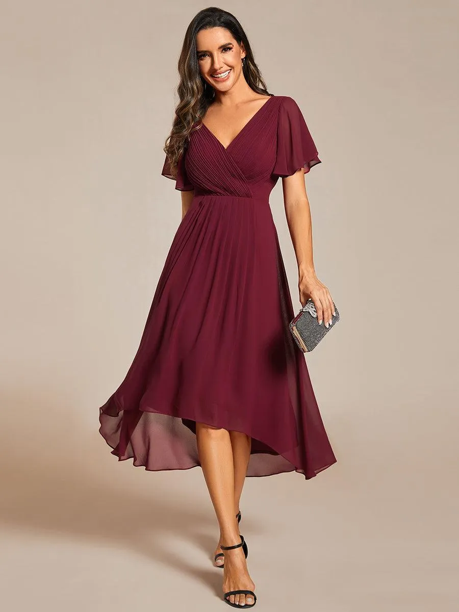 Robe midi de demoiselle d'honneur en mousseline à ourlet haut et bas