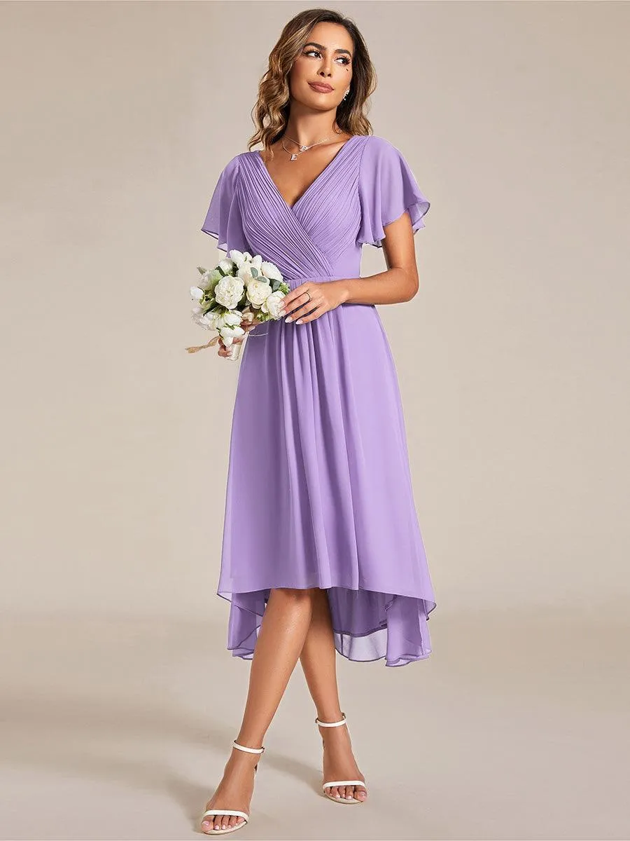 Robe midi de demoiselle d'honneur en mousseline à ourlet haut et bas
