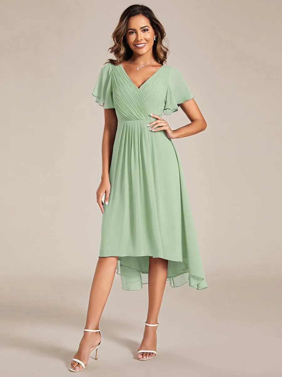 Robe midi de demoiselle d'honneur en mousseline à ourlet haut et bas