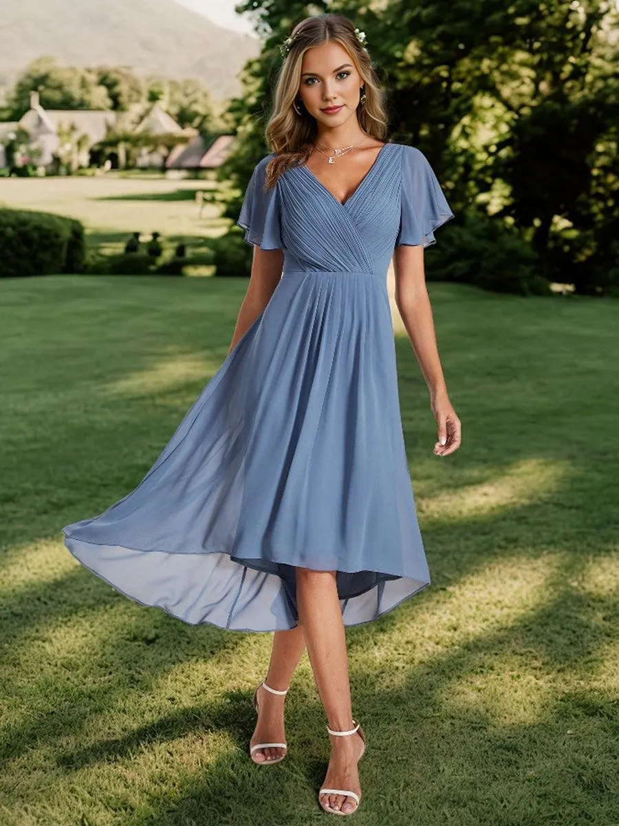 Robe midi de demoiselle d'honneur en mousseline à ourlet haut et bas