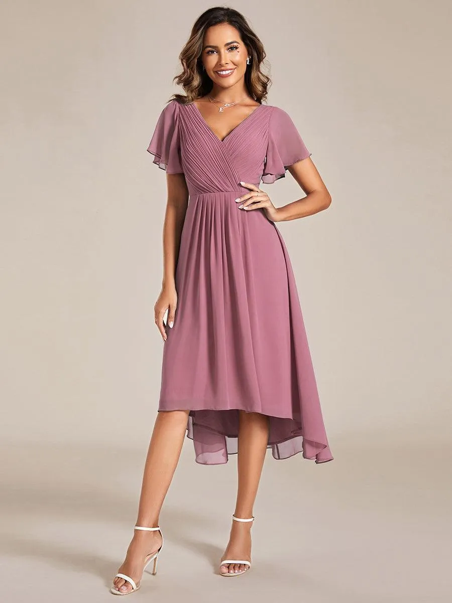 Robe midi de demoiselle d'honneur en mousseline à ourlet haut et bas
