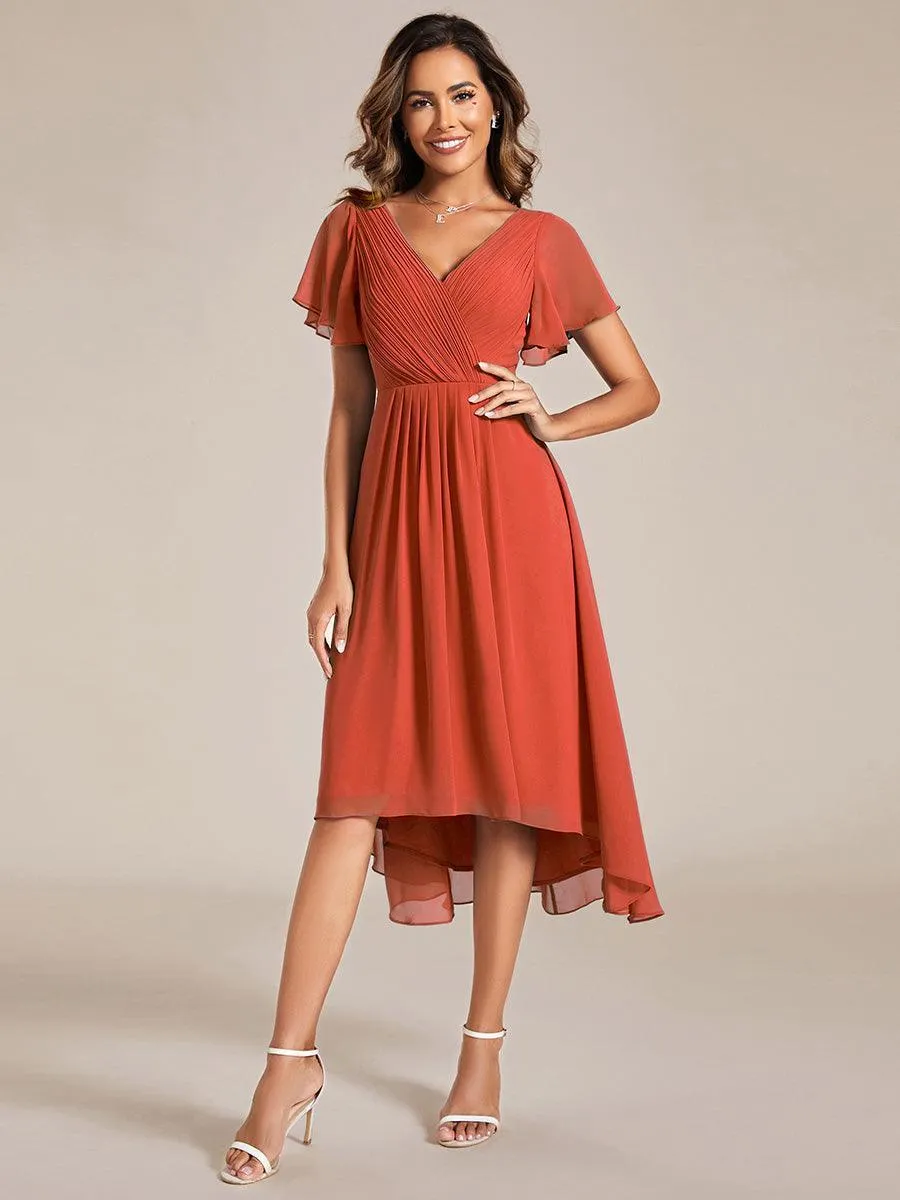 Robe midi de demoiselle d'honneur en mousseline à ourlet haut et bas