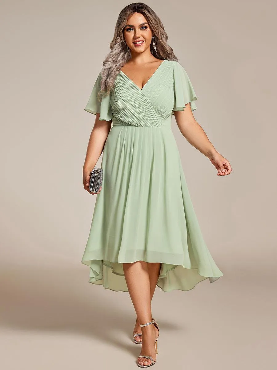 Robe midi de demoiselle d'honneur en mousseline à ourlet haut et bas