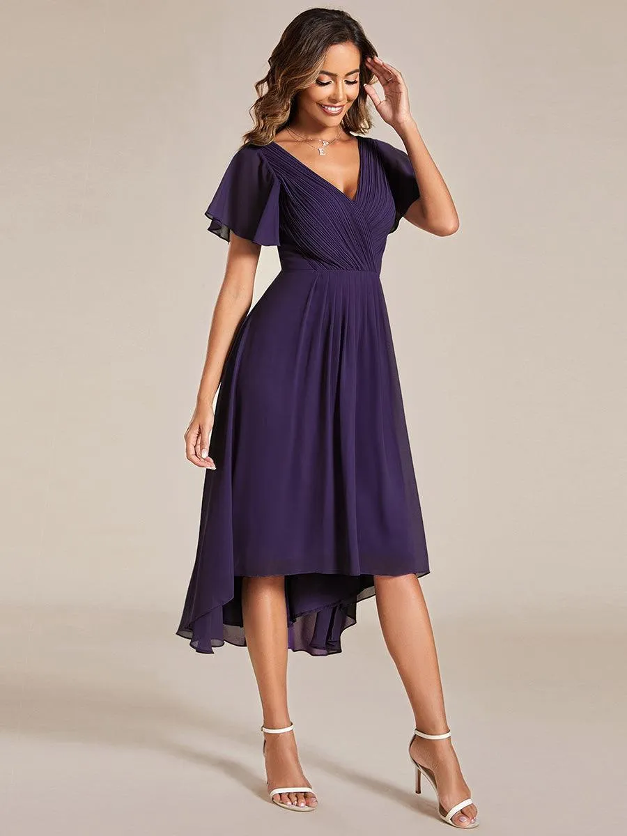 Robe midi de demoiselle d'honneur en mousseline à ourlet haut et bas