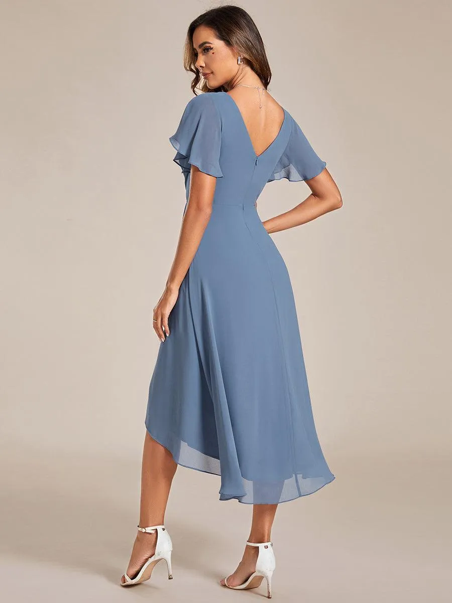 Robe midi de demoiselle d'honneur en mousseline à ourlet haut et bas