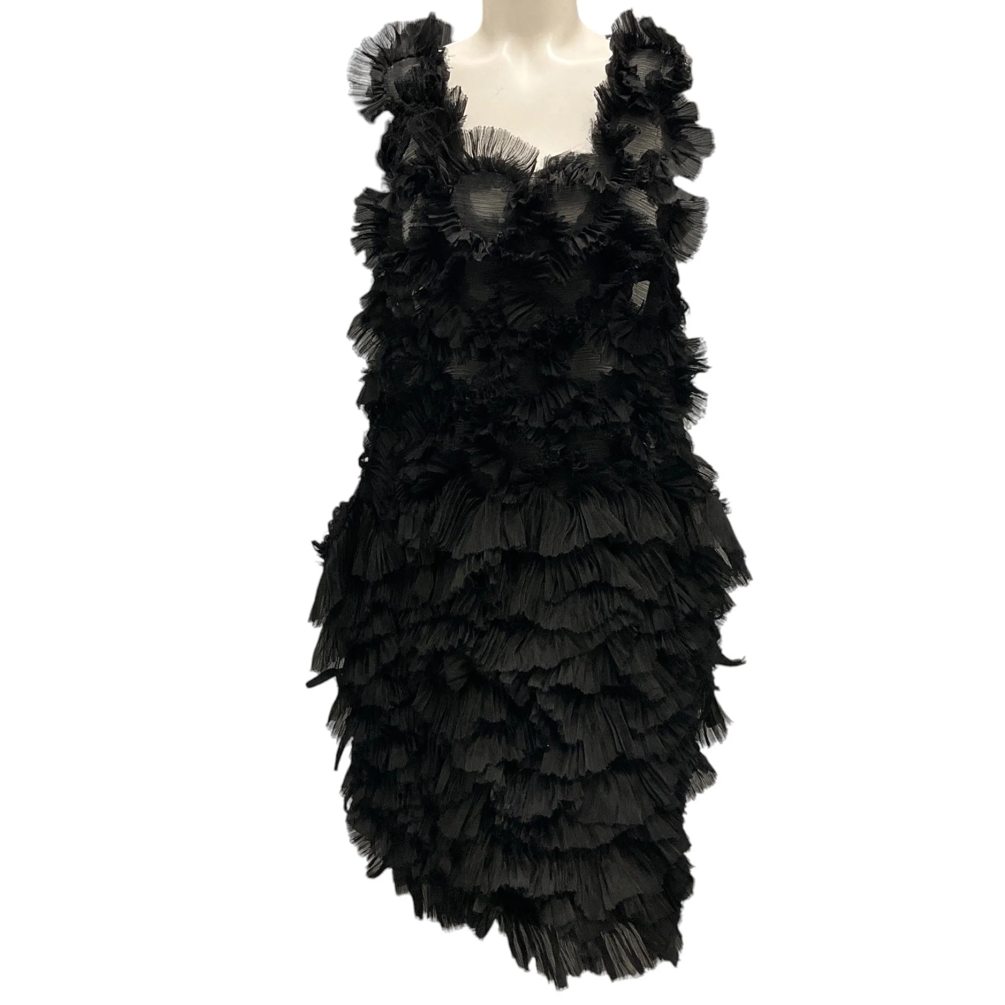 Roberts Wood Black Silk Sheer Hand Linked Circles Silk Ghazar Dress