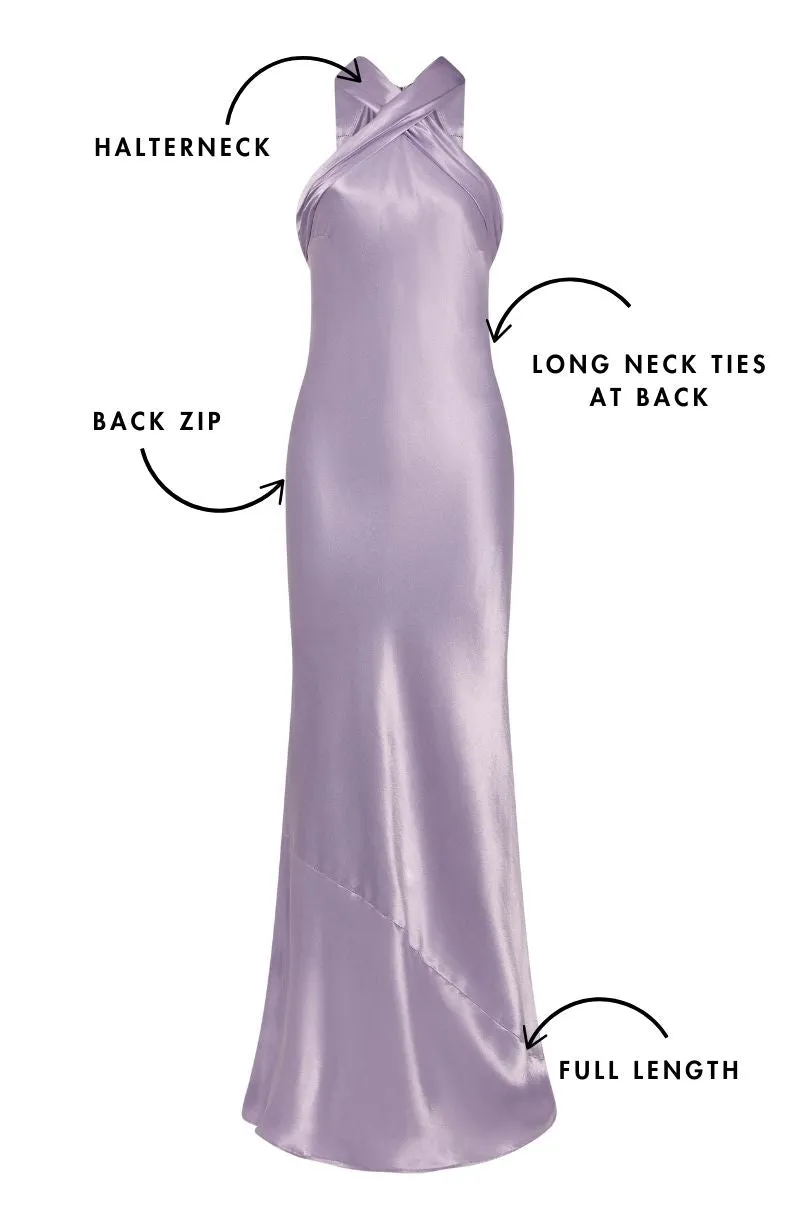 Roma Dress in Lilac Satin