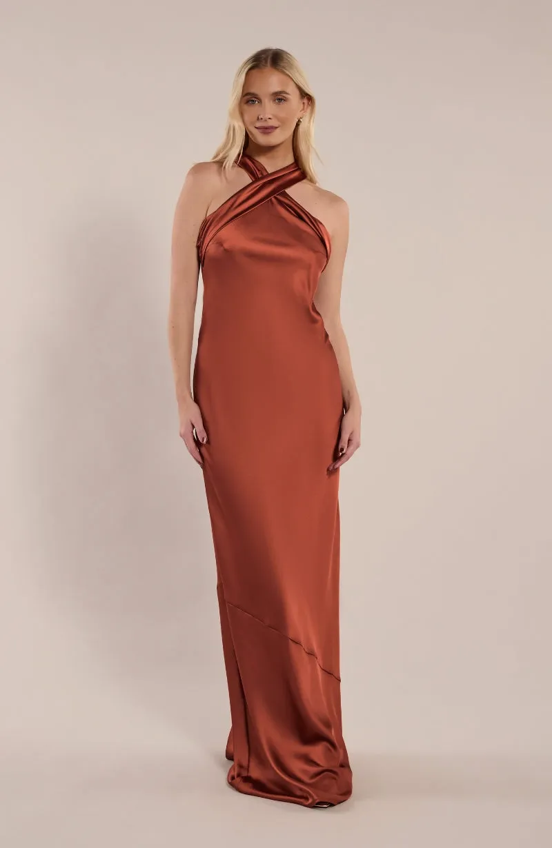 Roma Dress in Terracotta Satin
