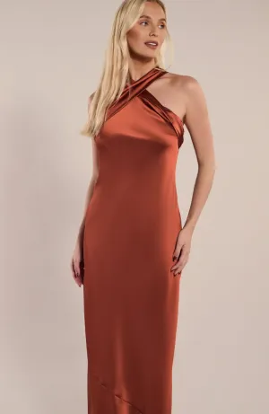 Roma Dress in Terracotta Satin