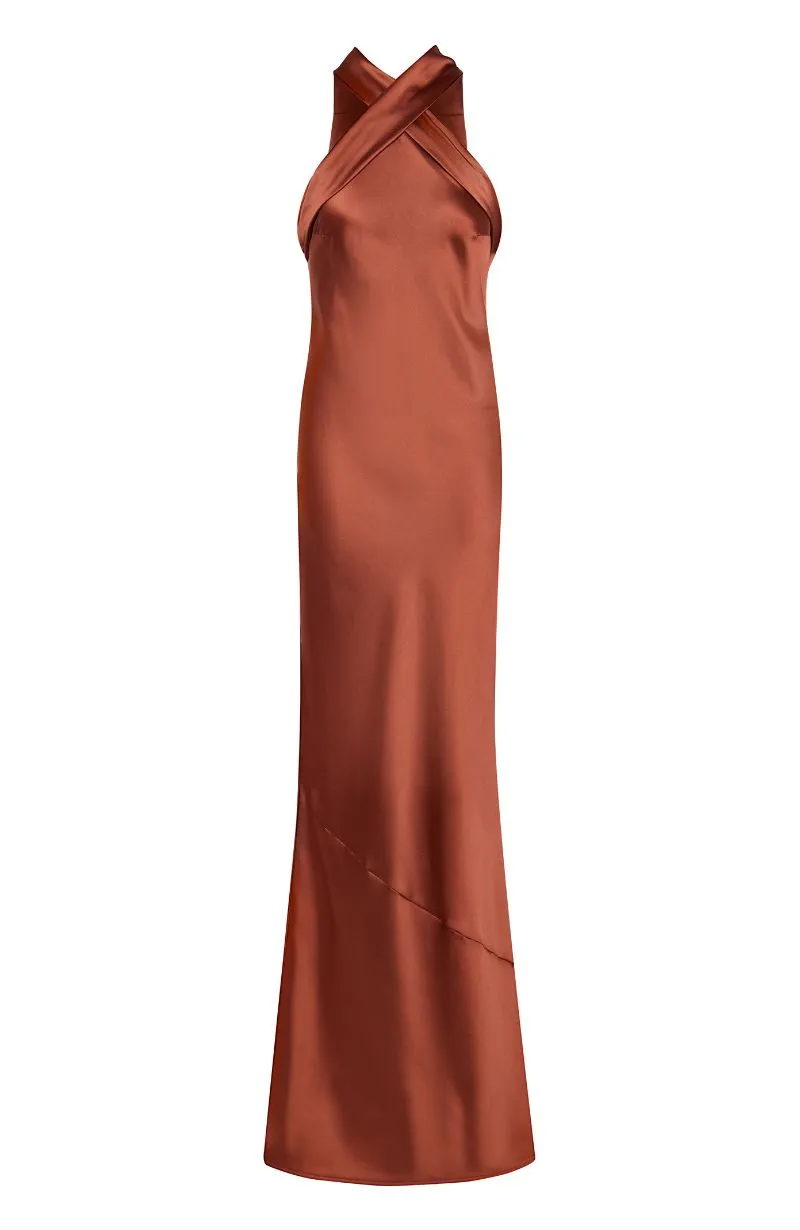 Roma Dress in Terracotta Satin