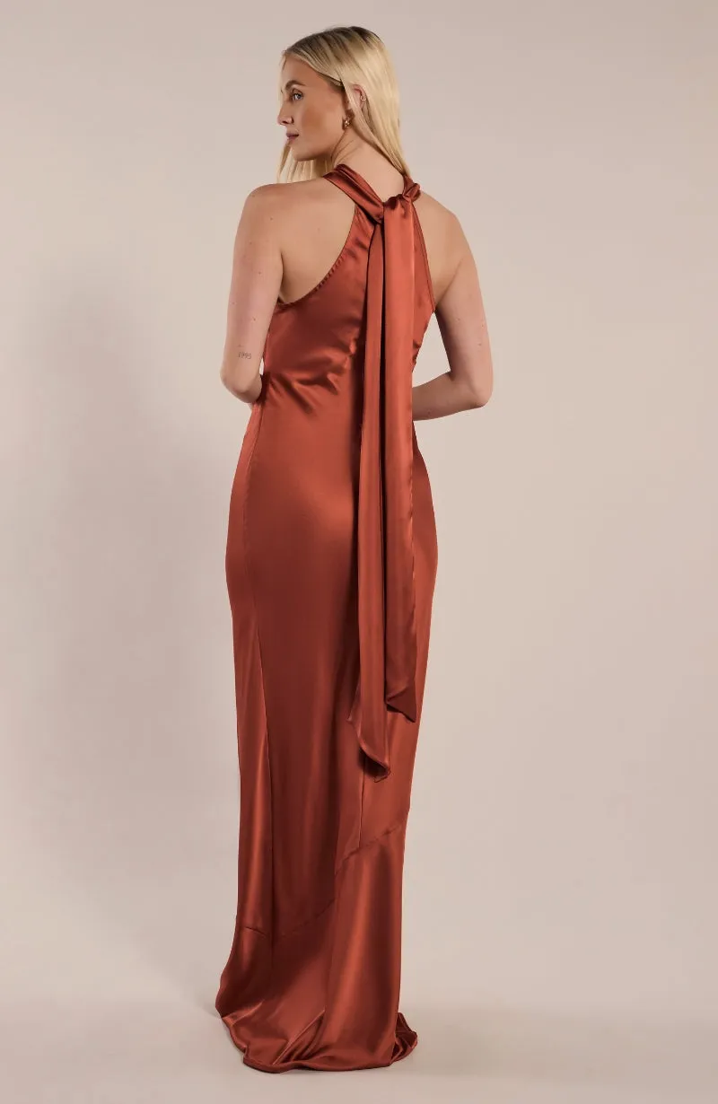 Roma Dress in Terracotta Satin