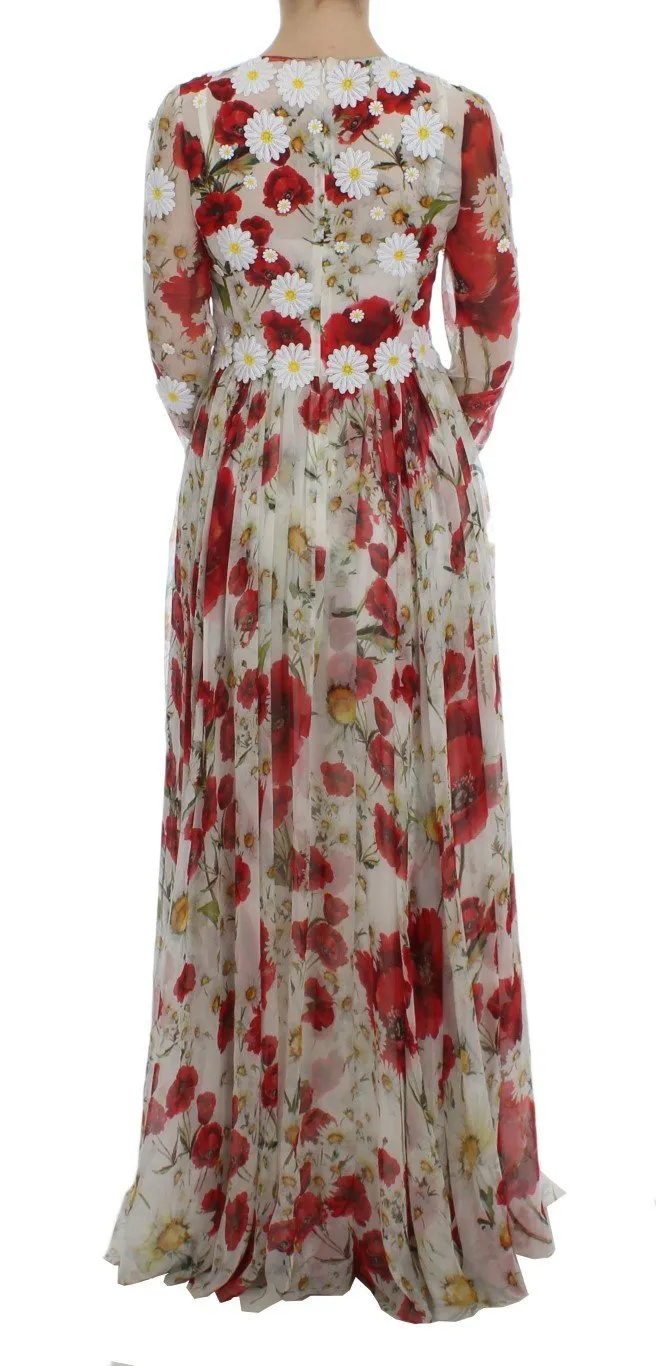 Roses Silk Applique Long Maxi Gown Dress