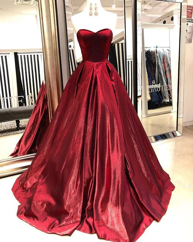 Royal Blue 2019 Satin Prom Dresses Sweetheart Long Prom Ball Gowns Corset Back