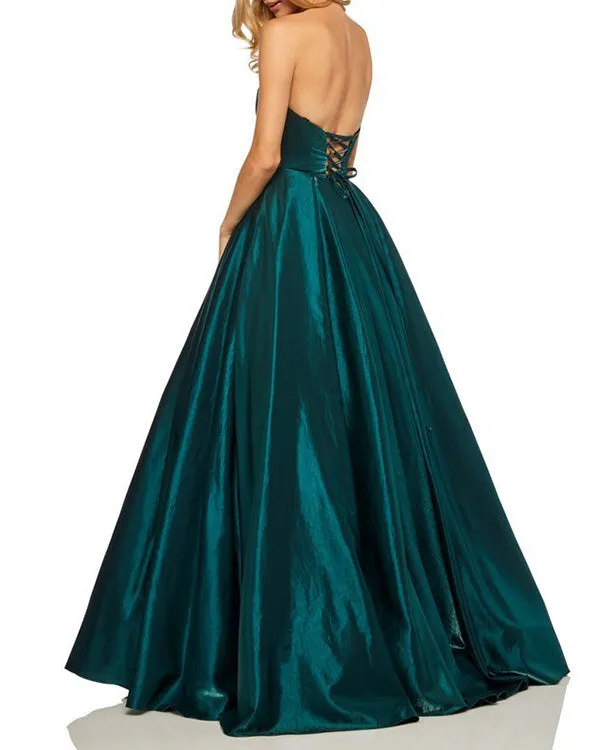 Royal Blue 2019 Satin Prom Dresses Sweetheart Long Prom Ball Gowns Corset Back