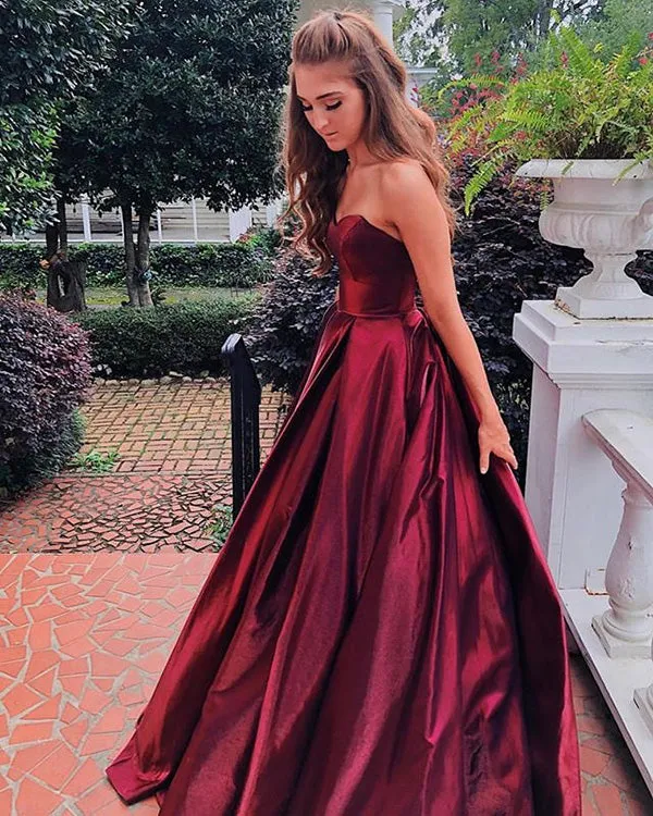 Royal Blue 2019 Satin Prom Dresses Sweetheart Long Prom Ball Gowns Corset Back
