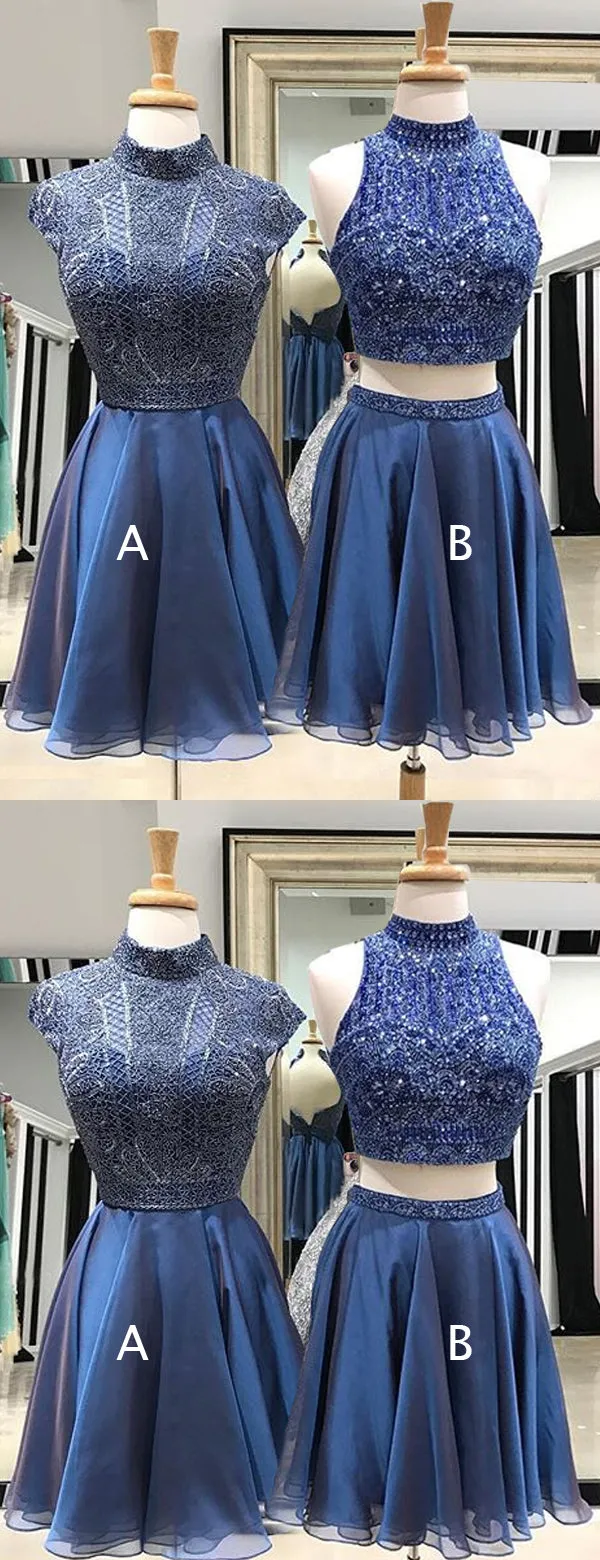 Royal Blue Beading Chiffon Mismatched Homecoming Dresses  ,HD0038