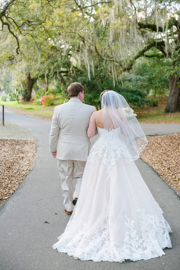 Roycebridal Blush Pink Tulle Lace Sweetheart Wedding Dresses, A-line Bridal Gowns, MW607