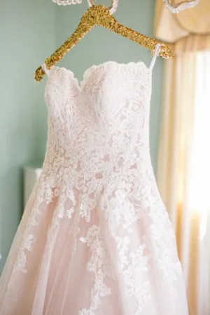 Roycebridal Blush Pink Tulle Lace Sweetheart Wedding Dresses, A-line Bridal Gowns, MW607