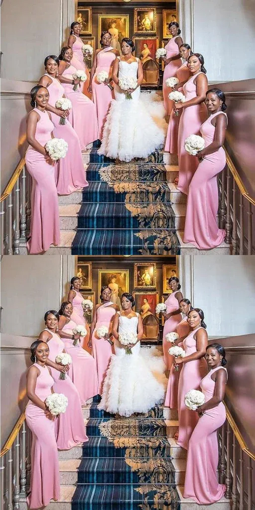 Roycebridal Cheap Pink Bridesmaid Dresses Mismatched Mermaid Long Satin Wedding Party Dress
