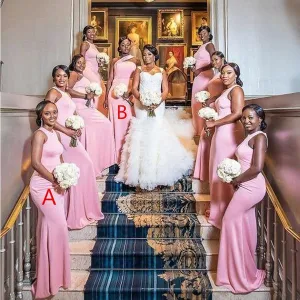 Roycebridal Cheap Pink Bridesmaid Dresses Mismatched Mermaid Long Satin Wedding Party Dress