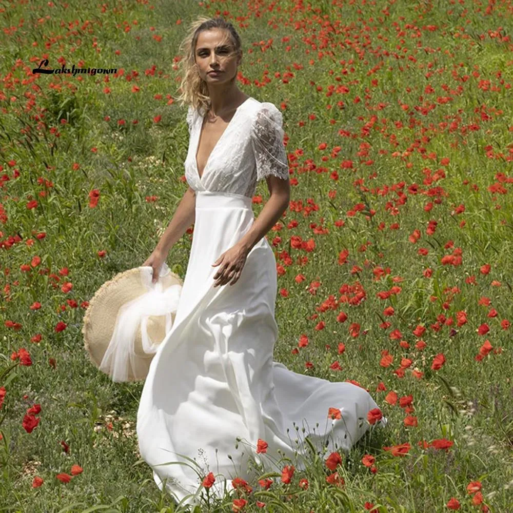 Roycebridal Lace Puff Short Sleeve Romantic Bridal Wedding Dresses