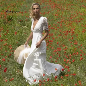 Roycebridal Lace Puff Short Sleeve Romantic Bridal Wedding Dresses