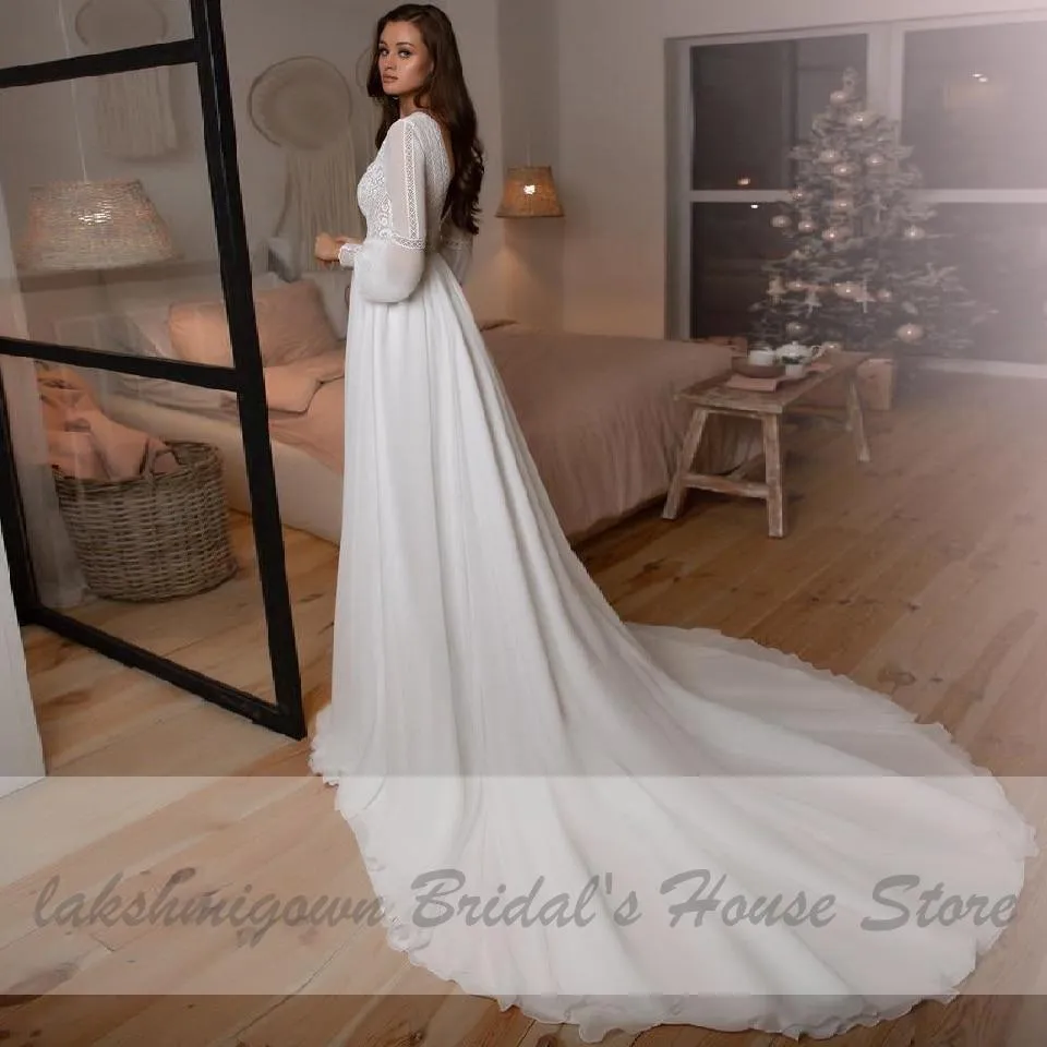 Roycebridal Long Sleeve Wedding Dresses A Line Simple Beach Chiffon