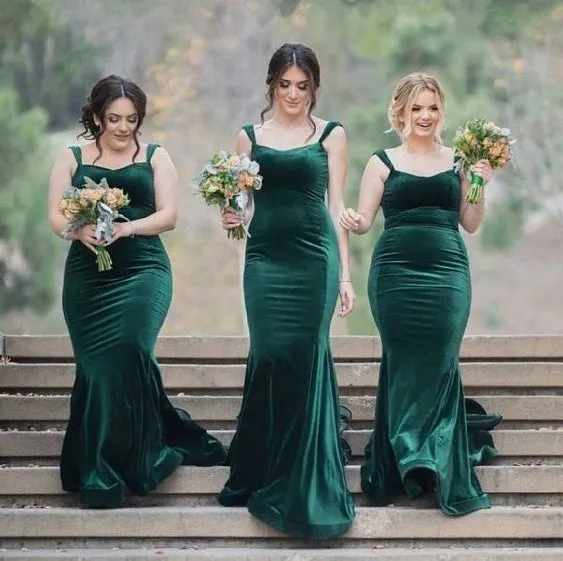 Roycebridal Mermaid Dark-Green Velvet Bridesmaid Dress Sexy Evening Gown