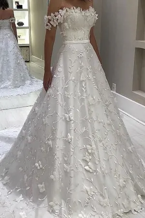 Roycebridal Off Shoulder A-line Lace Long Wedding Dresses Online,Cheap Bridal Dresses,MW426