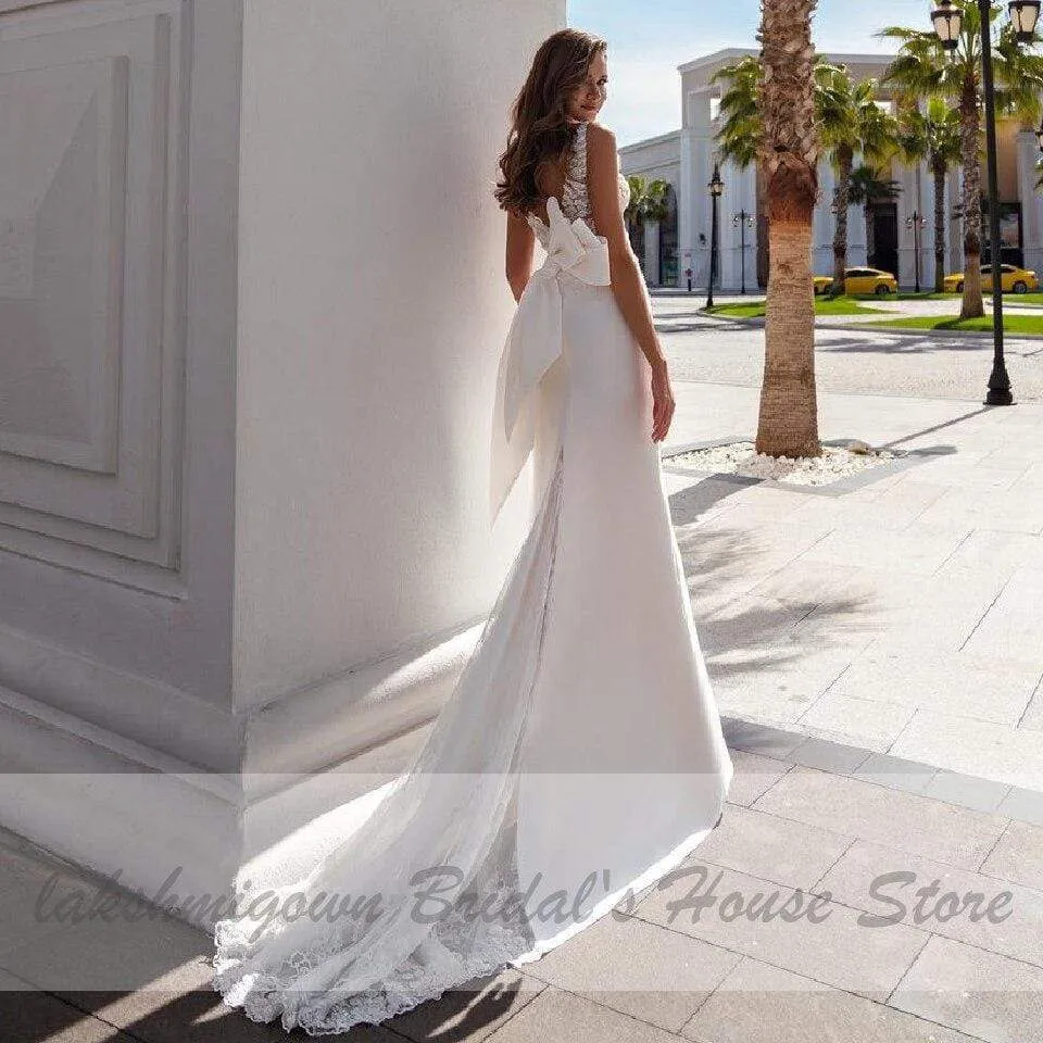 Roycebridal Satin Mermaid Wedding Dress Bridal Dresses Long Train