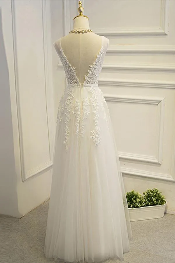 Roycebridal Simple Lace A-line V-neck Floor Length Wedding Dresses, Bridal Gown, MW583