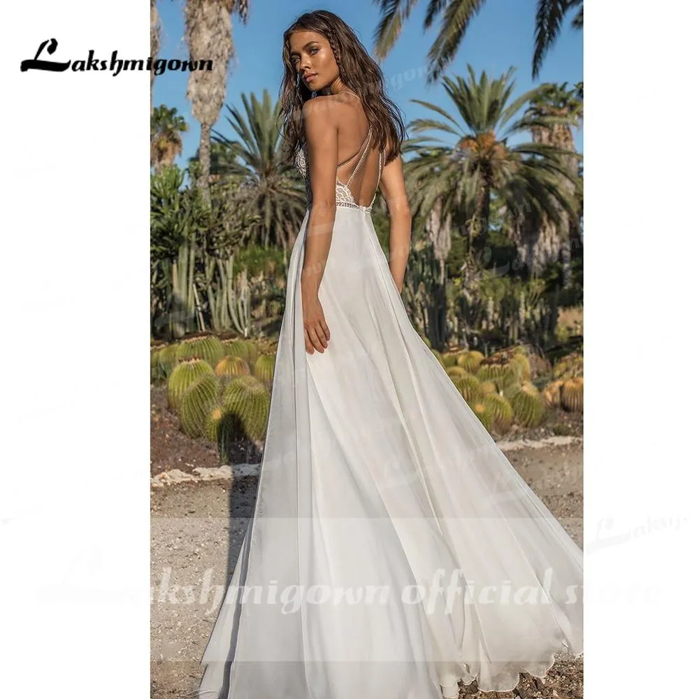 Roycebridal Spaghetti Straps Off The Shoulder Lace Backless V Neck Wedding Dress