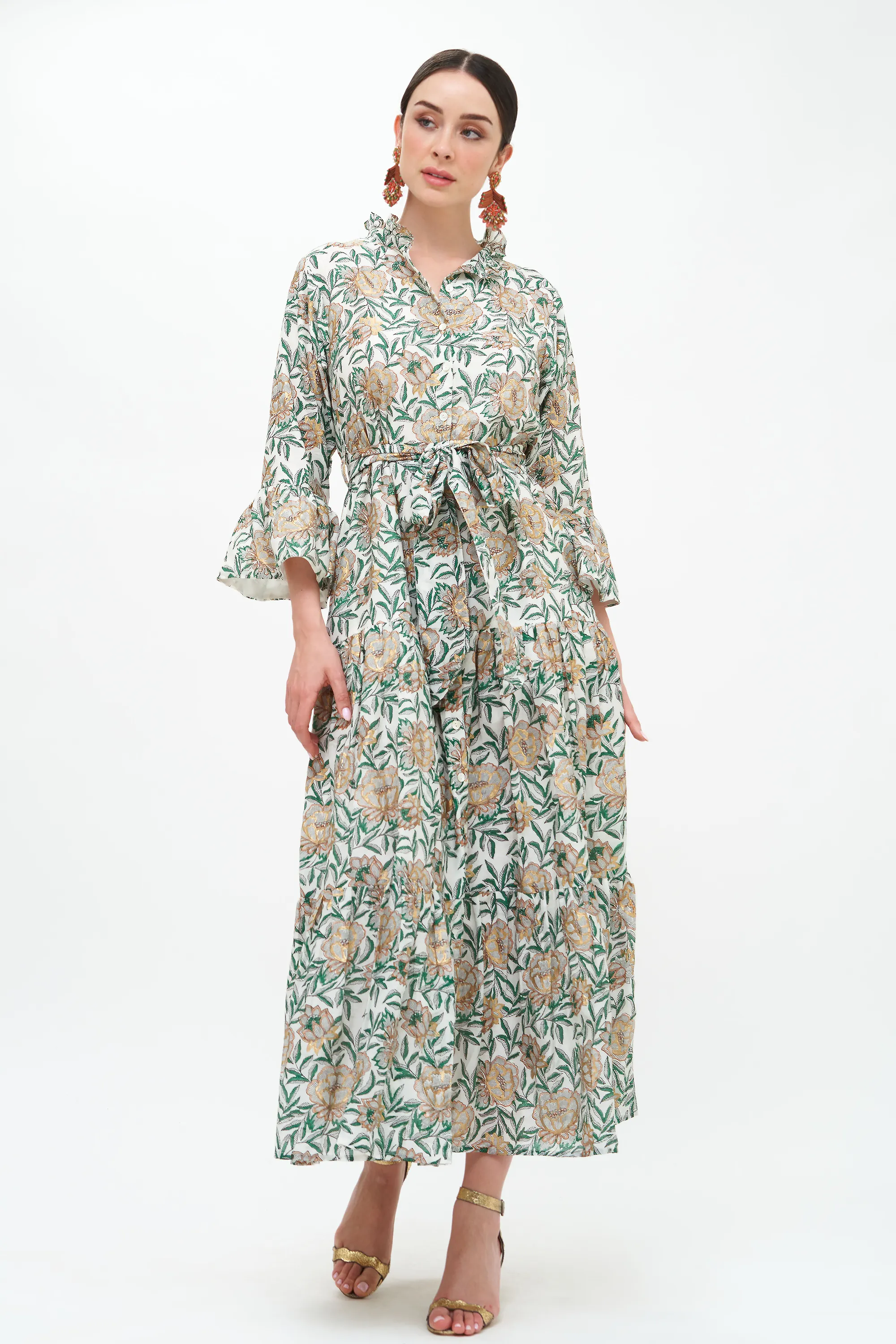 Ruffle Collar Bell Maxi- Hedera Green