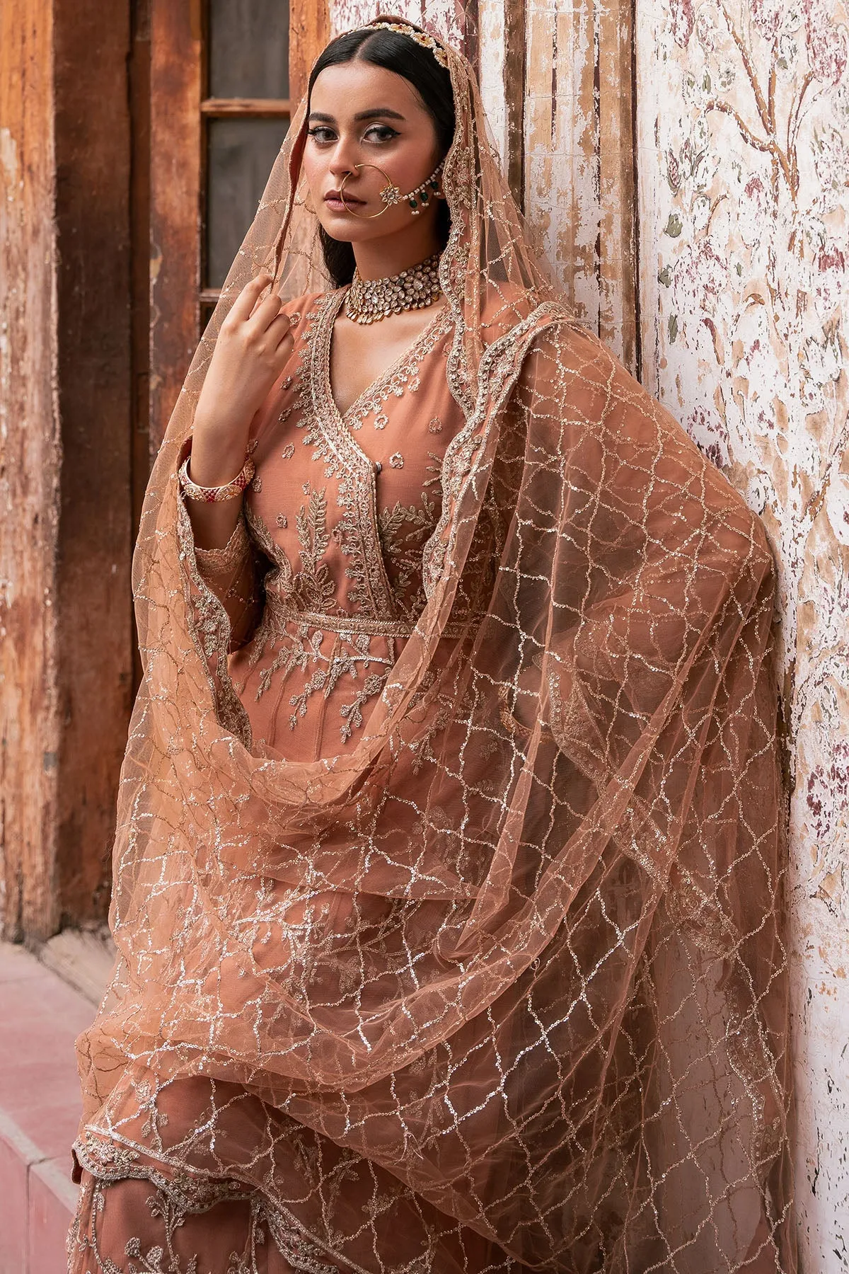 Rust Orange Heavily Embellished Pakistani Wedding Dress Pishwas Frock