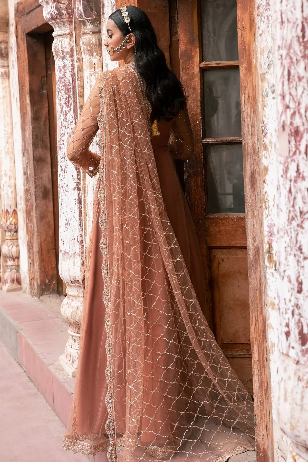 Rust Orange Heavily Embellished Pakistani Wedding Dress Pishwas Frock